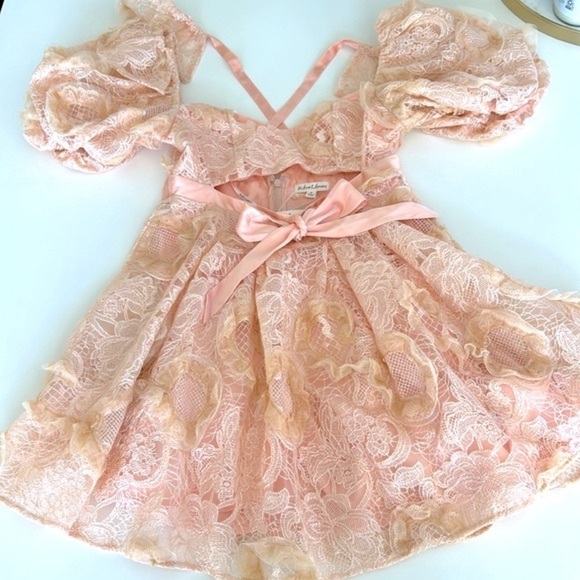 For Love & Lemons Meredith Embroidered Strappy Lace Puff Sleeve Mini Dress - Picture 4 of 15